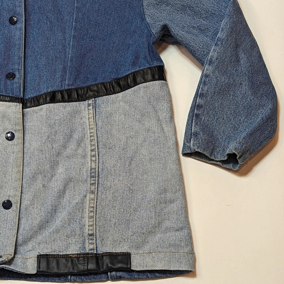 Vintage Patchwork Denim Jean Colour  Block Jacket Embroidered Daisy Woman L - Picture 4 of 10